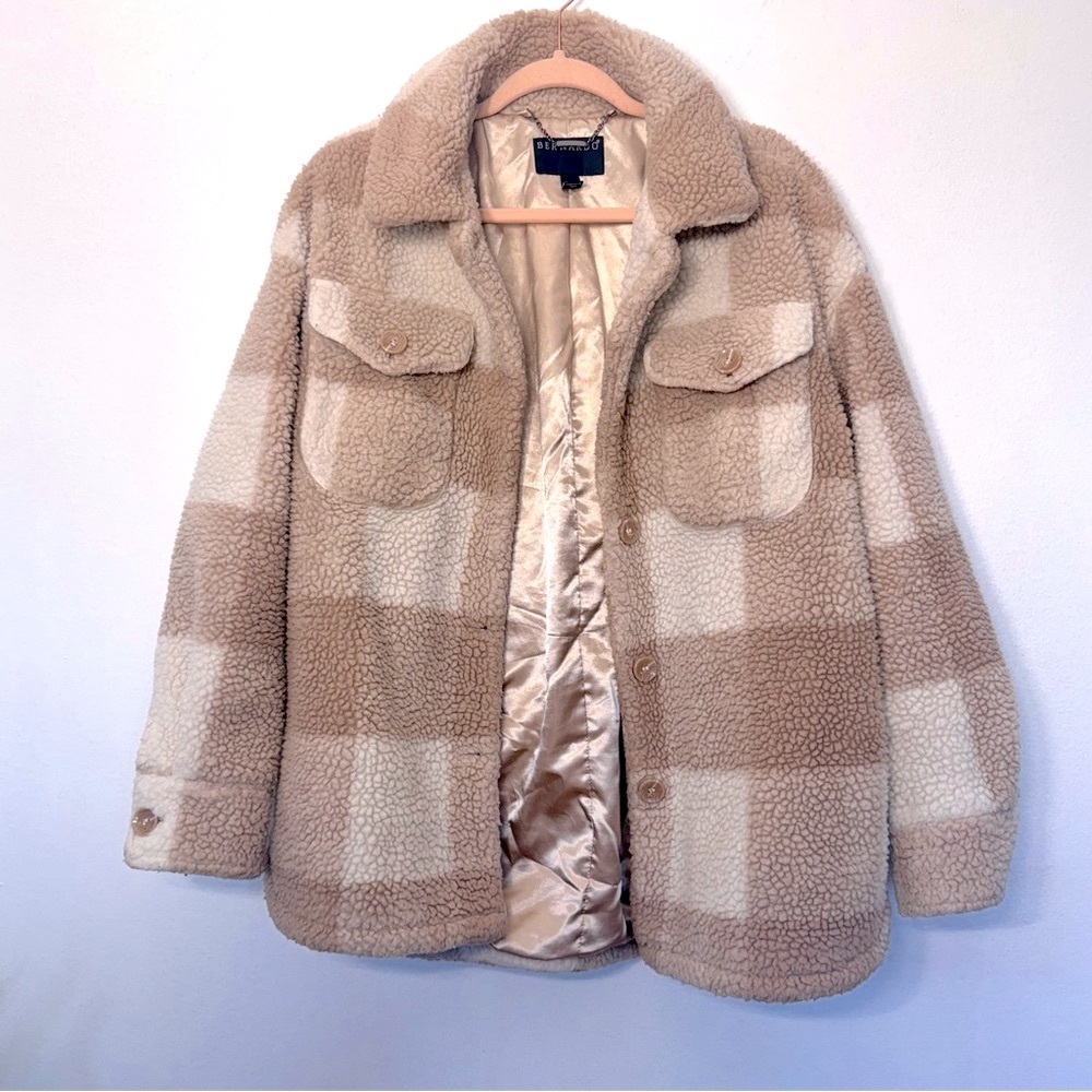 Bernardo Oversized Cold Weather Essential Plaid Teddy Jacket Shacket Sz M - Picture 1 of 10